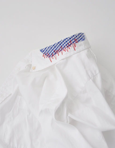 ピンオックスの半袖ステッチワークシャツ